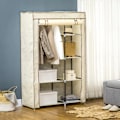 Miniatyrbillede 2 af 6: Rootz Stofgarderobe - Skab - Soveværelse - Ikke-vævet stof - Opbevaringsløsning - Plastforbindelser - 6 hylder - 1 tøj - Creme - 103L x 43W x 162,5H c