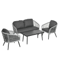 Miniatyrbild 1 av 10: Rootz Utemöbler Set - Trädgårdsmöbler Set - 4-delad Rotting Patio Soff Set - Med 2 enkelkuddar soffor - 1 Loveseat Och 1 Soffbord - Grå