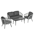 Miniatyrbillede 1 af 10: Rootz Udendørs møbelsæt - Havemøbelsæt - 4-delt terrassesofasæt i rattan - Med 2 enkelt polstrede sofaer - 1 Loveseat og 1 sofabord - Grå