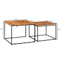 Miniatyrbillede 4 af 7: Rootz stuebord sæt af 2 akacie massivt træ - metal sidebord kantet - Design sofabord med metal ben Sofabord - 2-delt dækkeserviet indskudsbord