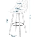 Miniatyrbillede 3 af 8: Rootz Scandinavian Barstol - Træskammel - Linnedsæde - Ergonomisk design - 91cm x 43cm x 43cm