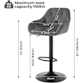 Miniatyrbillede 3 af 8: Rootz Barstol - Bordskammel - Drejelig skammel - Åndbar fløjl - Højdejusterbar - 62,5-84 cm - Mørkegrå/sort - 37 cm x 37,5 cm