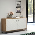 Pikkukuva 5 / 8: Rootz Living Room Sideboard - Storage Console - TV Cabinet - Oak & White Design - Modern Furniture - Artisan Oak/White - 123x76x40 cm