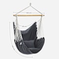 Miniatyrbillede 5 af 7: Rootz Hængestolsgynge - Hængekøjestol - Mørkegrå - Polyester bomuldsstof - Træstang - 148 cm x 125 cm - 2 puder - Metalkæde - Karabinhage - 150 kg Kap