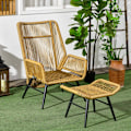 Miniatyrbillede 7 af 10: Rootz Polyrattan Havestole og skammelsæt - Udendørsmøbler - Terrassesæder - Justerbart ryglæn - Vejrbestandigt - Skridsikre fødder - 67W x 83D x 94H c