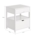 Miniatyrbillede 6 af 8: Rootz Sengebord - Natbord - Sidebord - Hvid MDF - Stor opbevaring med 2 hylder og 2 skuffer - Ridsefaste gulvbeskyttere - Alsidigt design - 45cm x 55c