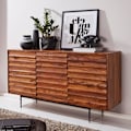 Miniatyrbillede 6 af 7: Rootz skænk Sheesham massivt træ 150x81x41 cm rustik kommode - Design Skænk Large - Høj kommode med 3 låger massivt træ - Gulvskab Stue Moderne