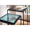Miniatyrbillede 5 af 6: Rootz Modern Design Sidebordssæt - Endeborde - Accentborde - Aqua Blå & Sort glasplader - Pulverlakerede jernstel - 39 x 39 x 55 cm & 32 x 32 x 48 cm