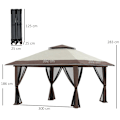 Miniatyrbild 3 av 5: Rootz Folding Gazebo - Höjdjusterbar - 4 Meshväggar - Ventilationstak - Bärväska - Snabbmontering - Beige - 4 x 4 x 3 m