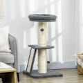 Miniatyrbillede 2 af 6: Rootz-skrabestolpe - Én platform - Hængende legebold - Sisal - Mørkegrå + Cremehvid - 48 x 48 x 92 cm