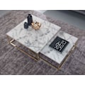 Miniatyrbild 3 av 7: Rootz design soffbordsset med 2 vit marmoroptik kantig - Soffbord 2-delad bordsram metall guld - Ädla vardagsrumsbord - Moderna häckbord
