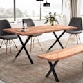 Miniatyrbillede 2 af 6: Rootz Spisebord - Massivt akacietræ - Køkkenbord - Trækantdesign - Håndlavet - Unikt naturligt look - Justerbare højdeknapper - 180 cm x 90 cm x 76 cm