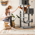 Miniatyrbillede 5 af 9: FEANDREA Kattekradsestolpe - Kitty Tree - Cat Tower - Plys overflade - Observationsplatforme - Hyggelig hule - Liggestol - Robust hængekøje - Sisal st