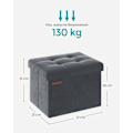 Miniatyrbillede 5 af 6: Rootz Velvet Seat Chest - Opbevaring Ottoman - Fodstøtte - MDF Konstruktion - 32L Kapacitet - 31cm x 41cm x 31cm - Skifergrå