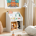 Miniatyrbillede 3 af 8: Rootz børneopbevaringshylde med skydedør - Bogreol - Legetøjsarrangør - MDF og bambus - Sikker og stabil med vippebeskyttelse - Nem montering - 63 cm