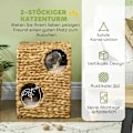 Miniatyrbild 4 av 10: Rootz Cat Tower - Skrapstolpe - Trevånings kattlägenhet - Tvättbara kuddar - Naturligt vattenhyacint - 40 cm x 31 cm x 55 cm
