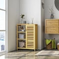 Miniatyrbillede 2 af 6: Rootz badeværelsesskab - 3 hylder - Luftcirkulation - 1 skab - Anti-tip design - Lameldøre - Bambus - Naturligt træ - 66L x 33W x 87H cm