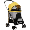 Pikkukuva 1 / 7: Rootz 2-in-1 Dog Buggy - Taitettava koiravaunu - 1 kori - 1 laukku - Koiran rattaat - Yleispyörän jarru - Katos - Keltainen - 82 cm x 49,5 cm x 98 cm