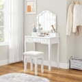 Miniatyrbillede 2 af 9: Rootz Toiletbordssæt - Make-upbord - Taburet - Spejl - Belysning - Opbevaringsboks - 6 rum - 5 skuffer - Hvid - Forarbejdet træ - 80 x 40 x 139 cm