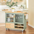 Pikkukuva 2 / 11: Rootz Keittiövaunu FKW114-GR - Keittiösaari - Senkki - Viinilasiteline - Pullohylly - Kestävä MDF & Bambu - 109cm x 92cm x 40cm
