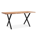 Miniatyrbillede 1 af 6: Rootz Massivt akacietræ Spisebord - Køkkenbord - Rektangulært bord - Naturligt trækorn - Unikt trækantdesign - X-formede metalben - 140 cm x 80 cm x 7