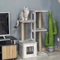 Miniatyrbillede 8 af 11: Rootz Cat Tree Kradsestolpe - Grå - Konstrueret træ, jute, plys - 26,38 cm x 15,16 cm x 44,88 cm