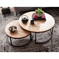 Miniatyrbillede 2 af 7: Rootz sofabord sæt af 2 træ - metal sofabord rund eg moderne - Design sidebord 2-delt - Runde stueborde - Træbord indskudsborde
