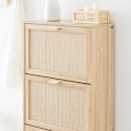 Miniatyrbillede 8 af 9: Rootz skoskab - Bambus skostativ - Skoopbevaring - Vippelås - 60 cm x 118 cm x 24 cm - Elegant design - Modstandsdygtig over for skimmelsvamp
