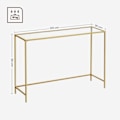 Miniatyrbillede 7 af 9: Rootz guldfarvet gennemsigtigt glaskonsolbord - Stålstel - Entrébord - Sofabord - Robust konstruktion - Nem montering - 35 cm x 120 cm x 80 cm