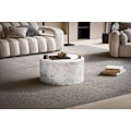 Miniatyrbillede 3 af 7: Rootz Elegant sofabord - Rundt bord - Marmorlook - Hvid - Fjernbetjeningsopbevaring - Alsidigt design - Ridsebeskyttelse - 60 cm x 60 cm x 30 cm