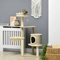Miniatyrbillede 2 af 6: Rootz Kradsestolpe - Kattetræ - 1 Katteseng - 1 Kattehule - 2 liggeområder - Spånplade - Imiteret linned - Brun + Beige + Hvid - 124 cm x 59 cm x 40 c