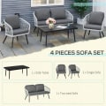 Miniatyrbild 5 av 10: Rootz Utemöbler Set - Trädgårdsmöbler Set - 4-delad Rotting Patio Soff Set - Med 2 enkelkuddar soffor - 1 Loveseat Och 1 Soffbord - Grå