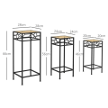 Pikkukuva 3 / 6: Rootz-kukkatelineet - 3 kpl sarja - Pyöreä pinottava - Rottinkiefekti - Metalliset jalat - Sisäkäyttöön ulkona - Metalli - Musta - Kulta - 28L x 28W x