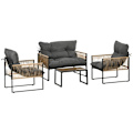 Miniatyrbillede 7 af 7: Rootz Havemøbelsæt - 4 stk - Sofa - 2 Stole - Bord - Glasplade - Sædehynder - PE Rattan-polyester-stål - Antracit-brun - 106 x 70D x 72H cm