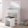 Miniatyrbillede 2 af 7: Rootz Toiletbord 60x81x40 cm Hvidt Konsolbord Træ Moderne - Kosmetikbord med skammel og spejl - Hvidt toiletbord med klaprum - Moderne make-up bord pi