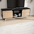 Pikkukuva 2 / 6: Rootz Lowboard TV Kaappi - TV lipasto - Viihdeyksikkö - Moderni musta tammi - Tilava säilytystila - Kaapelien hallinta - Lattian suojaus - 150cm x 40c