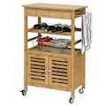Miniatyrbillede 1 af 6: Rootz Bamboo Køkkenvogn med hjul - Tevogn - Serveringsvogn - Flaskestativ, Håndklædeholder, Aftagelig kurv - 60 cm x 92 cm x 36 cm