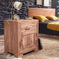Miniatyrbillede 6 af 7: Rootz sengebord massivt træ akacie design sengebord 60 cm med skuffe og dør sengebord til boxmadrasser