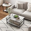 Miniatyrbild 7 av 9: Rootz Marble Look Soffbord Set - Sidobord - Vardagsrumsmöbler - Stålstomme - 80cm x 54cm x 41cm, 60cm x 60cm x 51cm