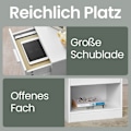 Miniatyrbillede 3 af 5: Rootz Bedside Table - Side Bord - Natbord - Med skuffe til ekstra opbevaring - Hvid - 28 cm x 39 cm x 41 cm