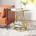 Miniatyrbillede 2 af 8: Rootz hvidguld 2-lags rundt sidebord - endebord - natbord - moderne design - 50 cm D x 50 cm B x 59 cm H