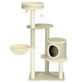 Miniatyrbillede 6 af 6: Rootz Kradsestolpe - Kattetræ - 1 Katteseng - 1 Kattehule - 2 liggeområder - Spånplade - Imiteret linned - Brun + Beige + Hvid - 124 cm x 59 cm x 40 c
