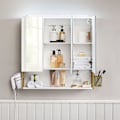 Miniatyrbillede 6 af 7: Rootz Spejlskab - Badeværelsesskab - Vægspejlskab - Spejlskab Med Belysning - Badeværelses Opbevaringsskab - Spånplade/Stål/Glas - Hvid-Guld - 70 x 14