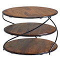 Miniatyrbillede 1 af 7: Rootz sofabord 58x58x40,5 cm massivt sheesham træ - metal med opbevaringsplads - Stuebord Massivt sofabord - Lille bord sidebord stue moderne - Rundt