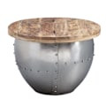 Miniatyrbillede 1 af 7: Rootz sofabord Mango massivt træ - metal 60x43x60 cm industriel stil rundt - Design stuebord med opbevaringsplads - Moderne loungebord sofabord sølv