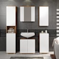 Miniatyrbild 6 av 7: Rootz Bathroom Cabinet - Storage Unit - Washroom Furniture - Vanity Stand - Towel Holder - Restroom Organizer - Bath Rack - White Gloss and Artisan Oa