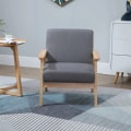 Miniatyrbillede 2 af 6: Rootz Lænestol i Scandi Design - Accent Stol - Massivt træ - Linnedlook - Grå + Natur - 64 cm x 70 cm x 72 cm