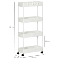 Miniatyrbillede 3 af 8: Rootz Køkkenvogn - Serveringsvogn - Køkkenvogn - Med 4 hylder - 3 fleksible kroge - 4 hjul - Hvid - 40cm x 19cm x 90cm