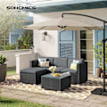 Miniatyrbillede 6 af 8: Rootz 4-delt havemøbelsæt - Udendørs sofa - Fodskammel - Sofabord - PE polyrattan - VFT polstring - 60cm x 173cm x 66cm