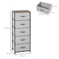 Miniatyrbillede 3 af 6: ROOTZ 5 Skuffe Bryst - Opbevaringsskab - Foldbar stofskuffe - Optimal stabilitet - 45 x 30 x 116 cm - Grå